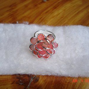 Silver Tone Ring with Pink Glass Discs Size 8